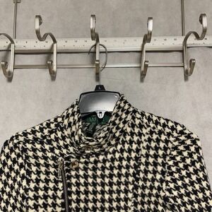 Ralph Lauren Jacket Women S Houndstooth Lambswool Bomber Moto Biker Flannel Zip